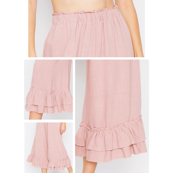 Last☝️Linen/Cotton Ruffle High Waist Culotte Pants - Picture 4 of 8